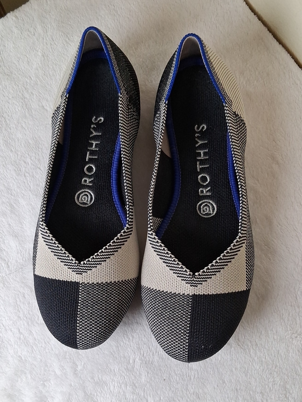 Rothy's Black & Cream Knit Flat Ballet Loafers